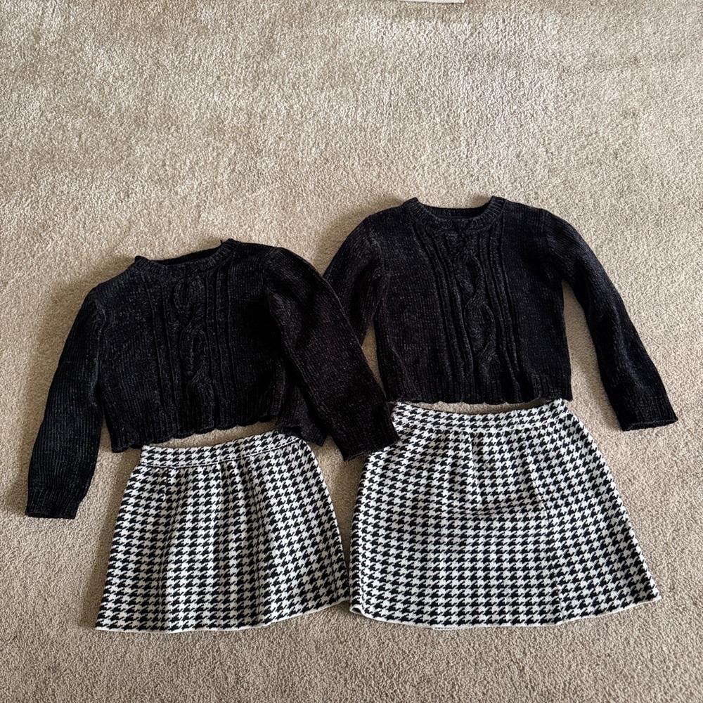 Chic Black Sweater and Houndstooth Skirt Set